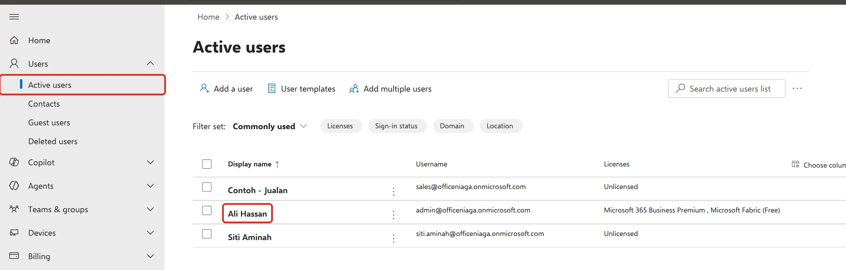 Active users列表，已标示Active users和一位用户的名字