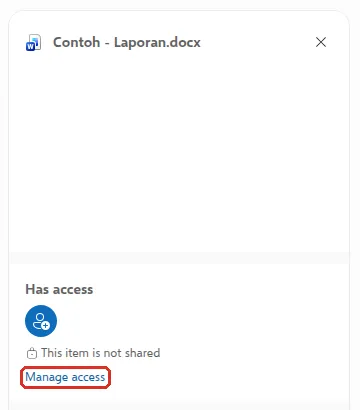 Details pane of a file with the Manage access link highlighted