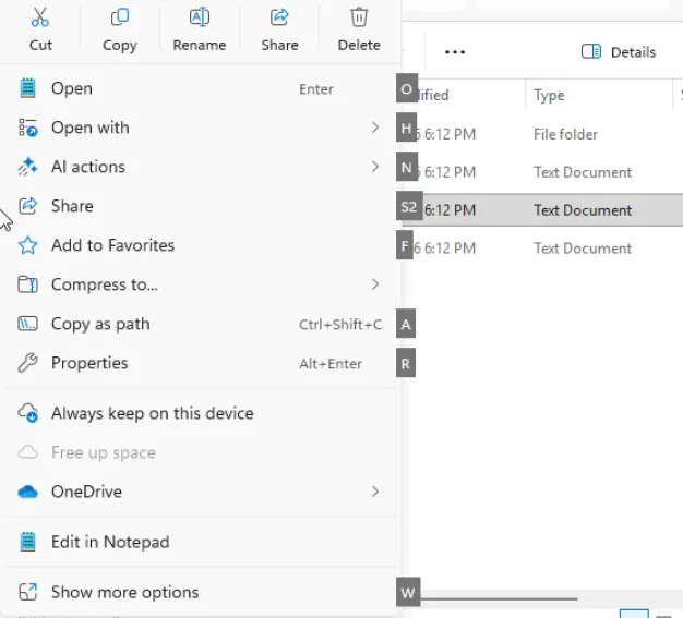 File Explorer right-click menu with Always keep on this device, Free up space and OneDrive options