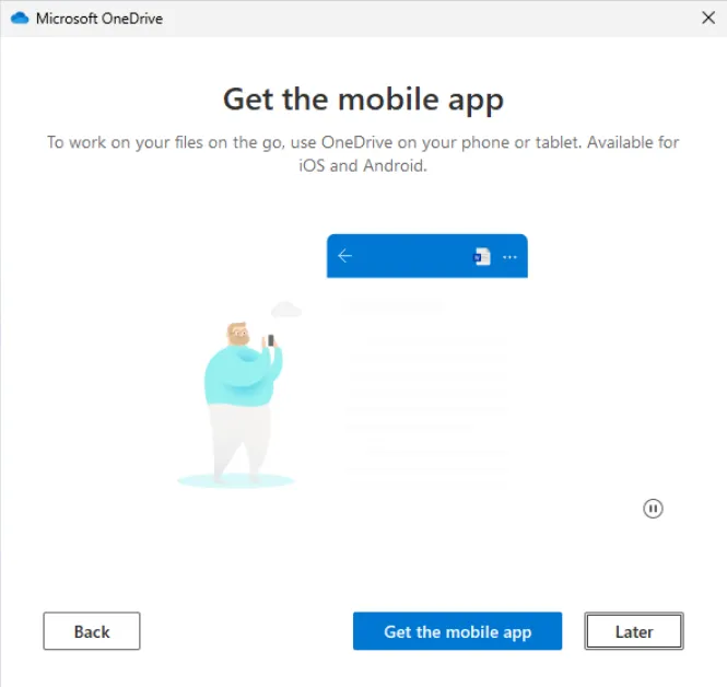Get the mobile app screen with the Get the mobile app and Later buttons
