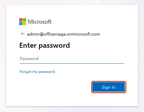Enter password page with the Sign in button highlighted