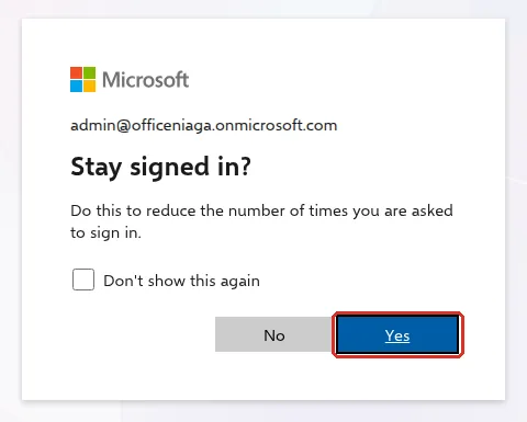 Stay signed in? page with the Yes button highlighted