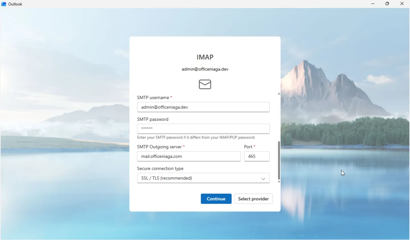 Tetapan SMTP dalam Outlook baru