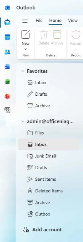 Folder peti mel dalam Outlook baru