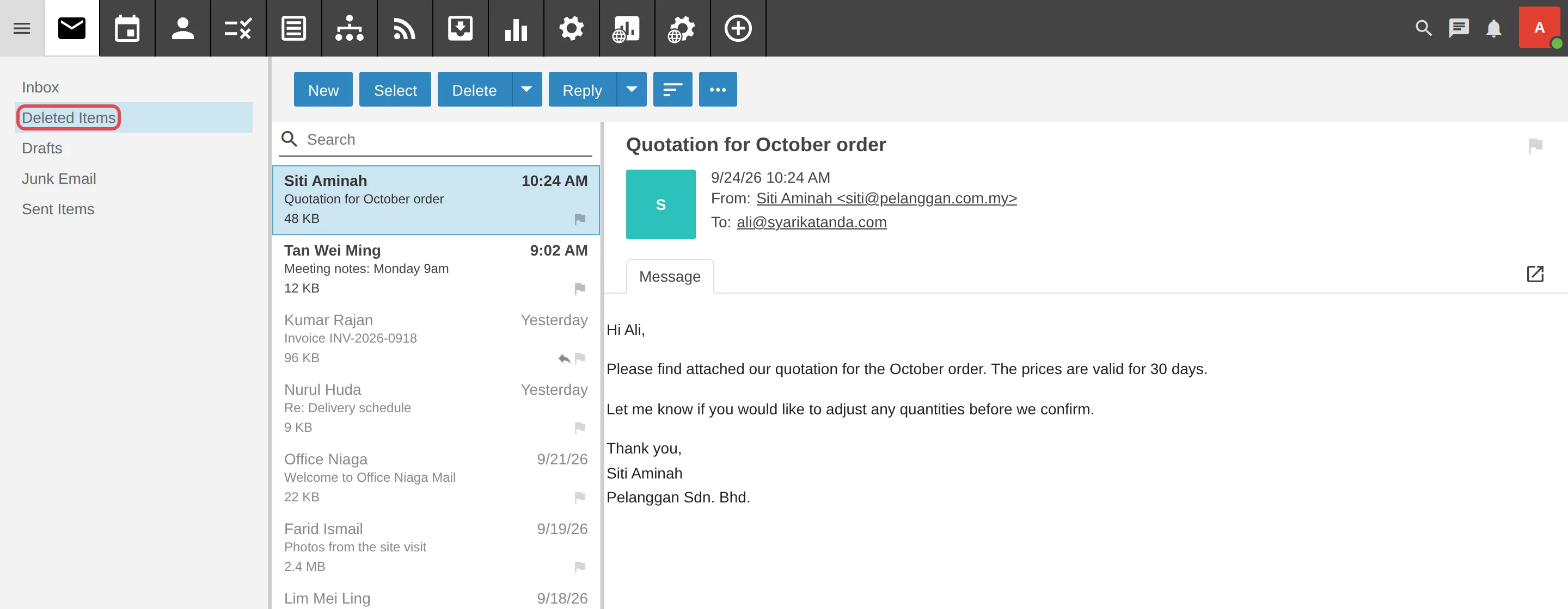 Webmail里的Deleted Items文件夹