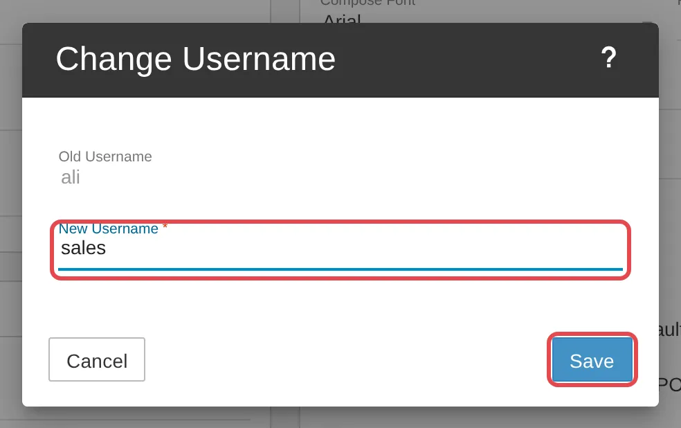 Change Username对话框和New Username栏