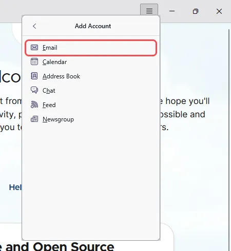 Menu Add Account dengan Email
