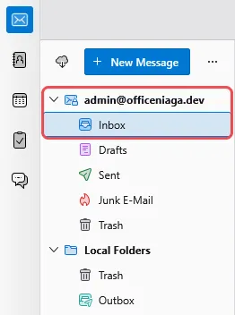 Akaun baru dan Inbox dalam senarai folder