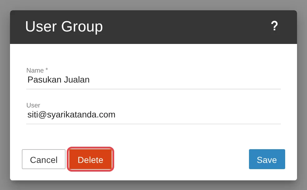 Butang Delete dalam User Group
