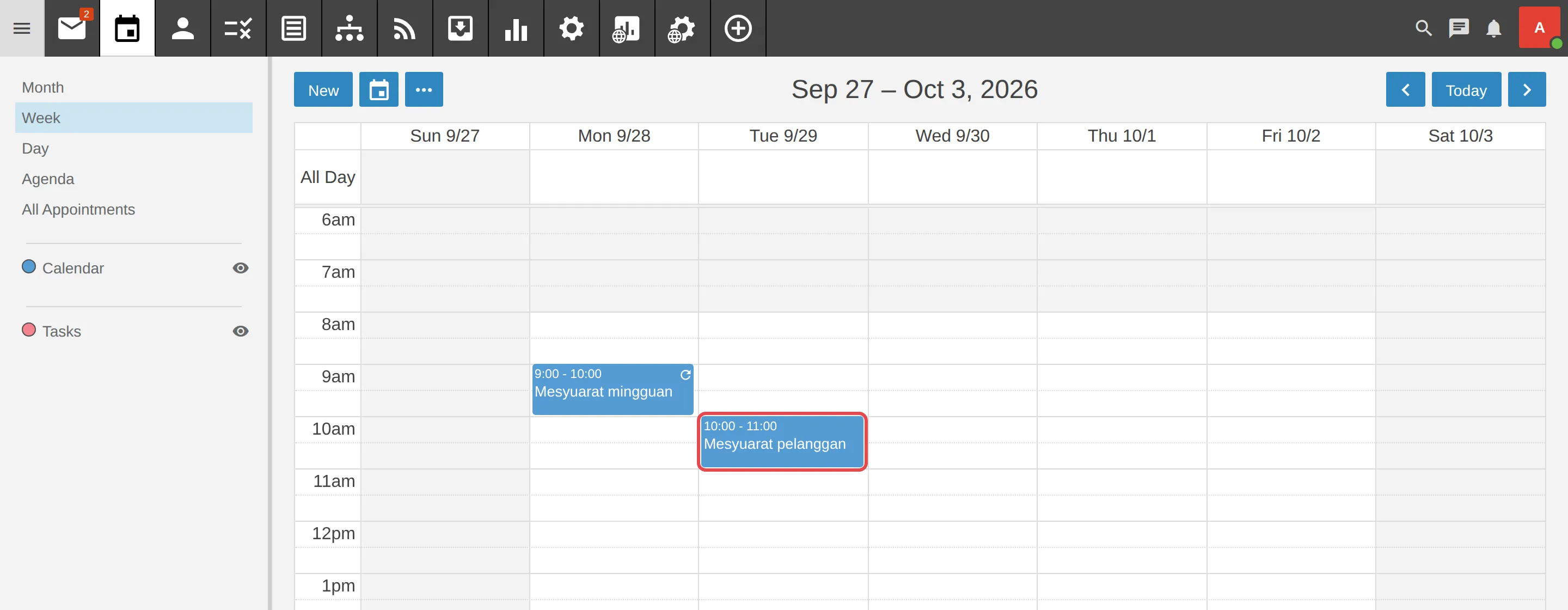 The new appointment on the calendar