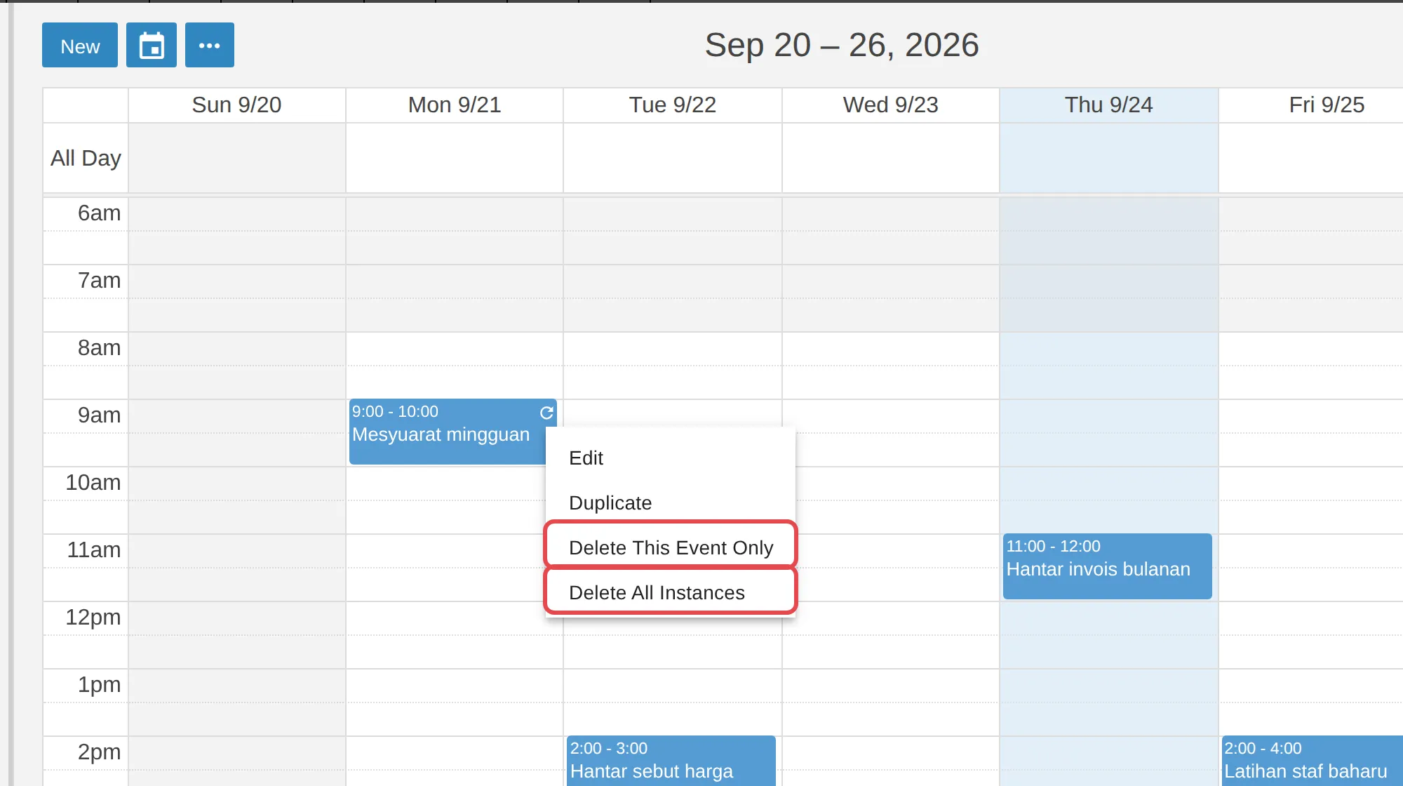 Delete This Event Only and Delete All Instances