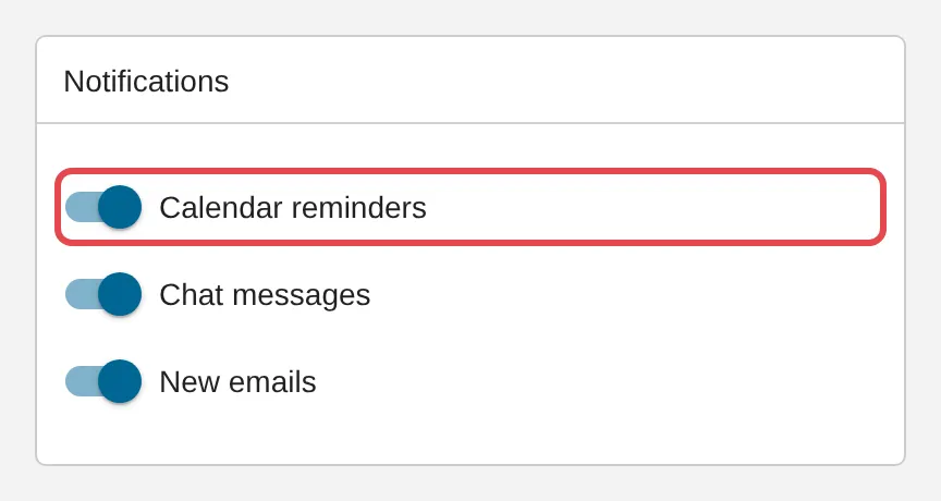 Calendar reminders in the Notifications card