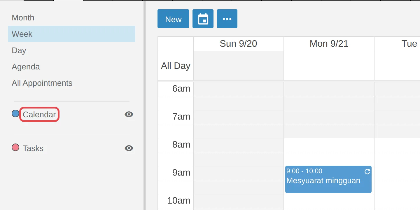 Calendar name in the left pane