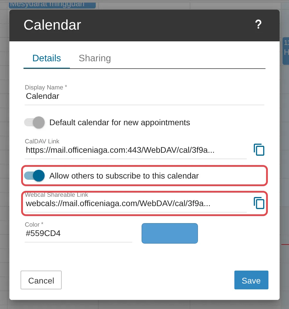 Allow others to subscribe to this calendar