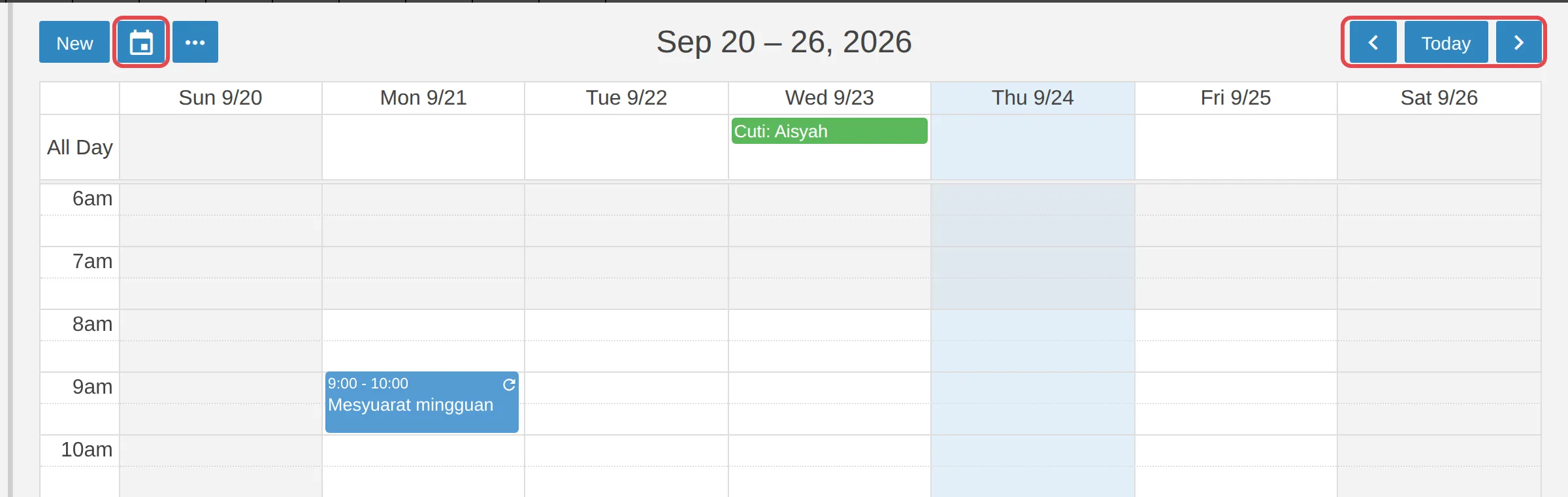 Choose-date button, arrows and Today