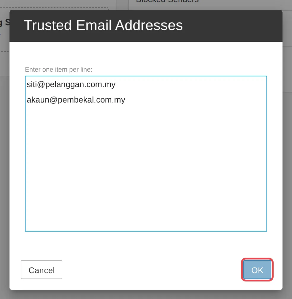 Trusted Email Addresses